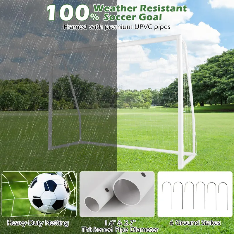 8ft x 6ft Durable Soccer Goal with Reinforced UPVC Frame and Heavy-Duty Netting