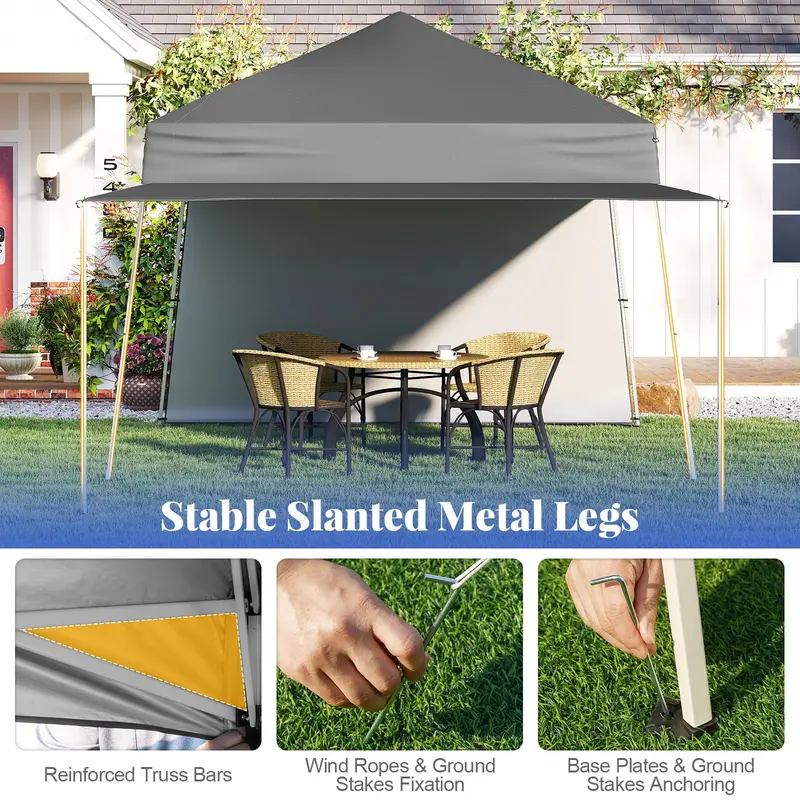 9.2' x 14' Pop-Up Canopy Tent – UPF50+ Outdoor Shelter with Two Sidewalls & Adjustable Slant Legs
