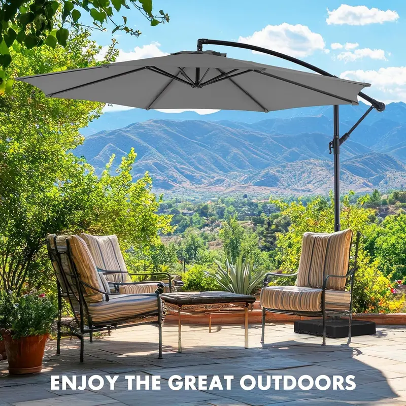 9.8-Foot Cantilever Patio Umbrella – Adjustable Hanging Sun Shade with 8-Rib UV-Resistant Frame for Backyards, Gardens & Pools (Blue) 2