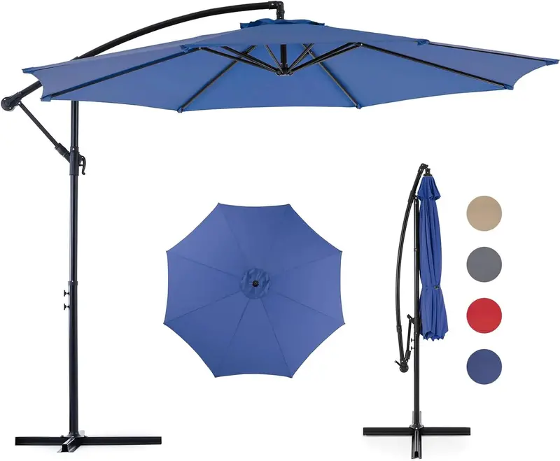 9.8-Foot Offset Cantilever Patio Umbrella – Hanging Sun Shade with Adjustable Tilt, 8-Rib Reinforced Frame, and UV-Resistant Canopy (Blue) 2