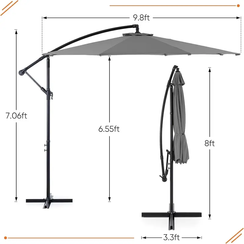 9.8-Foot Offset Cantilever Patio Umbrella – Hanging Sun Shade with Adjustable Tilt, 8-Rib Reinforced Frame, and UV-Resistant Canopy (Blue)