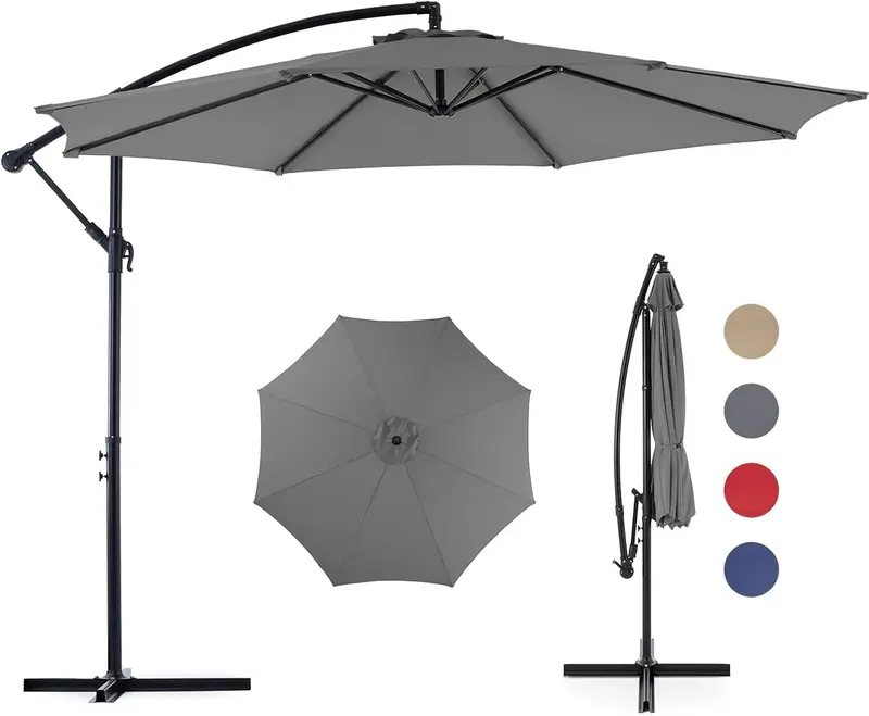 9.8-Foot Offset Cantilever Patio Umbrella – Hanging Sun Shade with Adjustable Tilt, 8-Rib Reinforced Frame, and UV-Resistant Canopy (Blue)