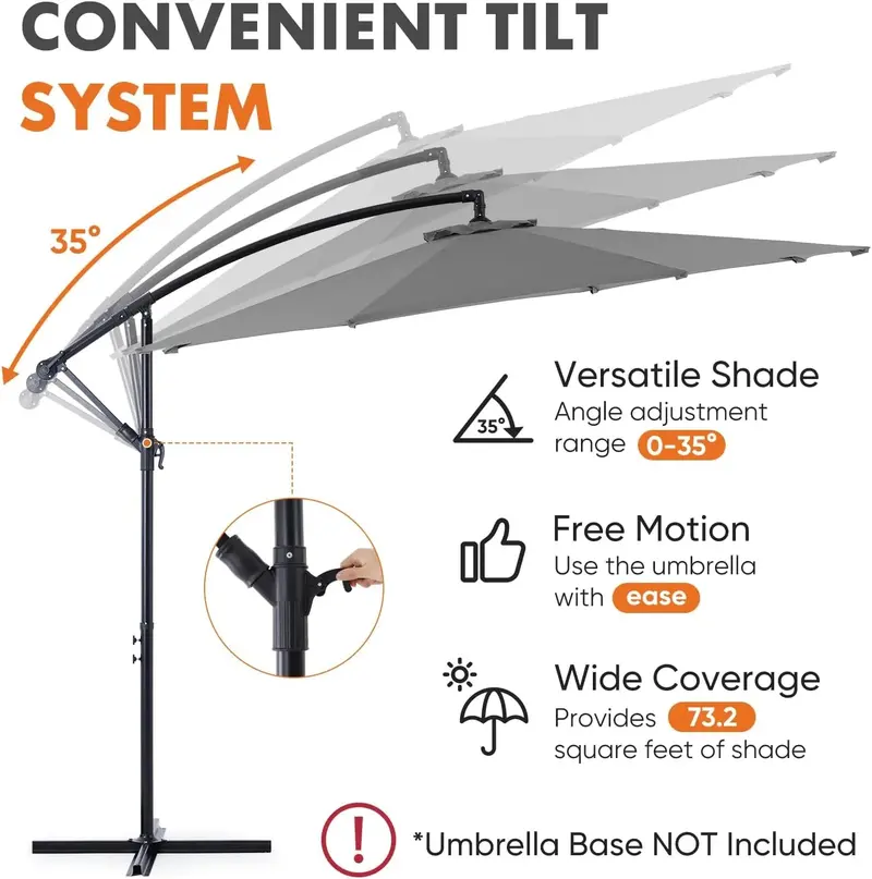9.8-Foot Offset Cantilever Patio Umbrella – Hanging Sun Shade with Adjustable Tilt, 8-Rib Reinforced Frame, and UV-Resistant Canopy (Blue)