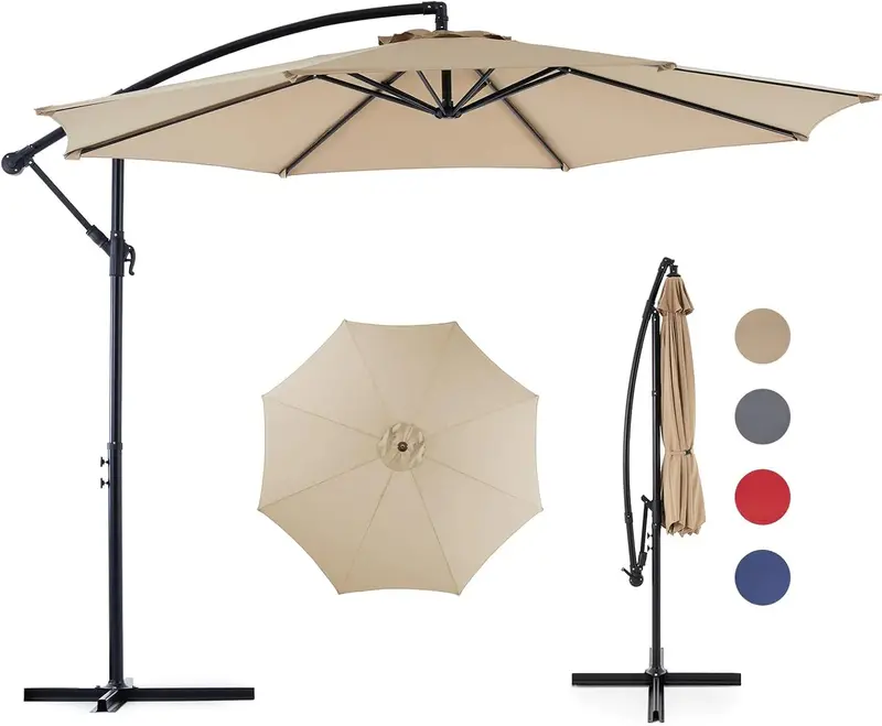 9.8-Foot Offset Cantilever Patio Umbrella – Hanging Sun Shade with Adjustable Tilt, 8-Rib Reinforced Frame, and UV-Resistant Canopy (Blue)