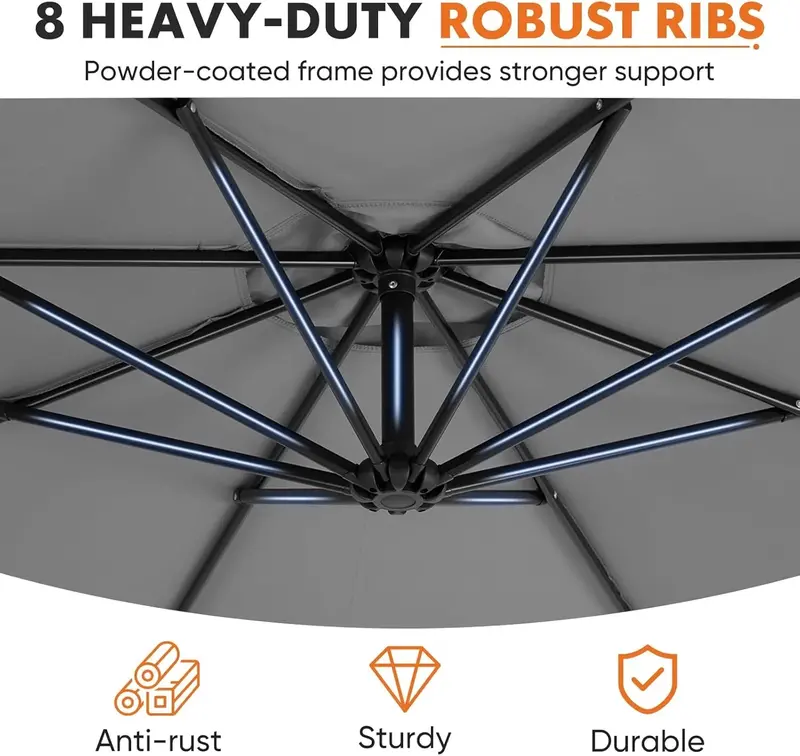 9.8-Foot Offset Cantilever Patio Umbrella – Hanging Sun Shade with Adjustable Tilt, 8-Rib Reinforced Frame, and UV-Resistant Canopy (Blue)