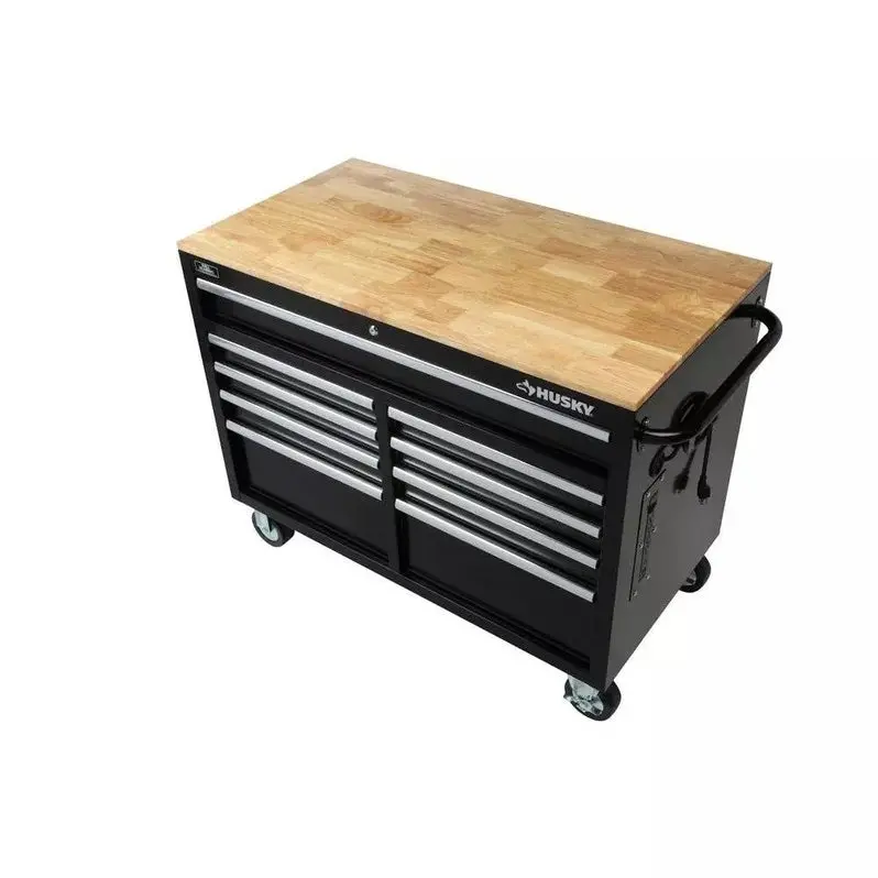 9-Drawer Gloss Black Mobile Tool Chest – 46" W x 24" D Deep Workbench