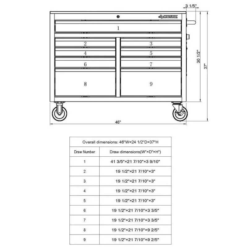 9-Drawer Gloss Black Mobile Tool Chest – 46" W x 24" D Deep Workbench