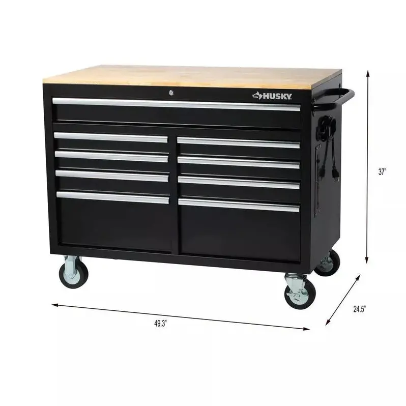 9-Drawer Gloss Black Mobile Tool Chest – 46" W x 24" D Deep Workbench