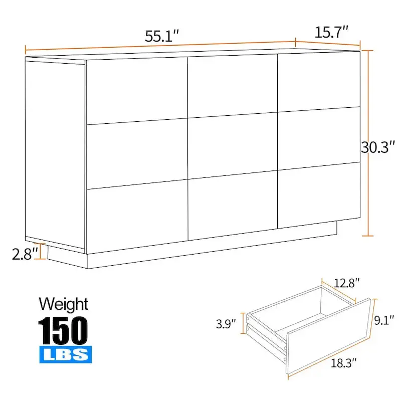 9-Drawer Tall Dresser with Built-in LED Lighting – Bedroom Storage Tower 2