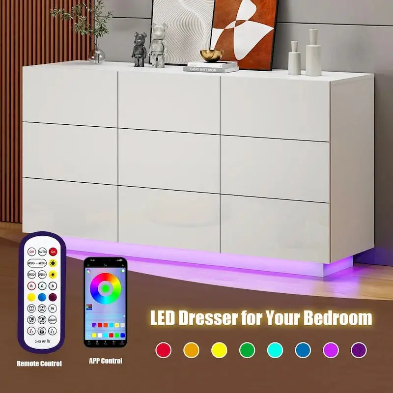 9-Drawer Tall Dresser with Built-in LED Lighting – Bedroom Storage Tower