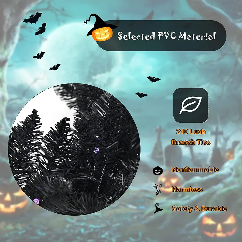 9-Foot Black Halloween Garland with Integrated LED Lights – Festive Indoor/Outdoor Décor