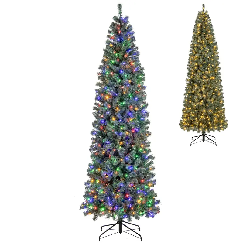 9-Foot Blue Slim Pencil Christmas Tree – Pre-Lit with 500 Warm White & Multicolor LEDs, 9 Modes, 1168 Branch Tips