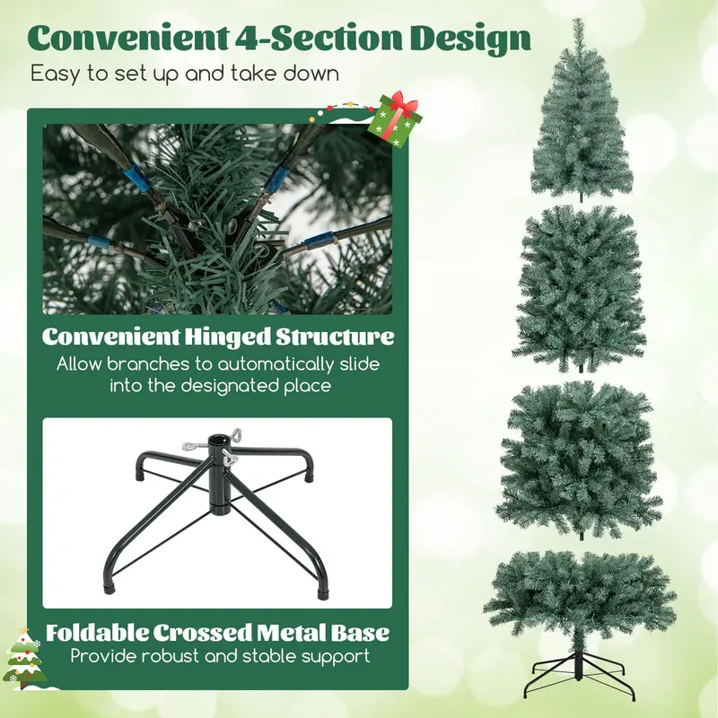 9-Foot Blue Slim Pencil Christmas Tree – Pre-Lit with 500 Warm White & Multicolor LEDs, 9 Modes, 1168 Branch Tips