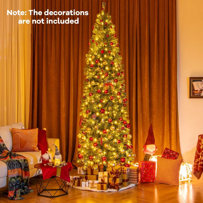 9-Foot Blue Slim Pencil Christmas Tree – Pre-Lit with 500 Warm White & Multicolor LEDs, 9 Modes, 1168 Branch Tips