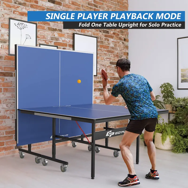 9-Foot by 5-Foot Foldable Ping Pong Table – Regulation-Sized Table Tennis Set with Quick-Release Net, Posts, and Mobility Wheels 2