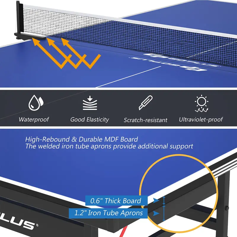 9-Foot by 5-Foot Foldable Ping Pong Table – Regulation-Sized Table Tennis Set with Quick-Release Net, Posts, and Mobility Wheels