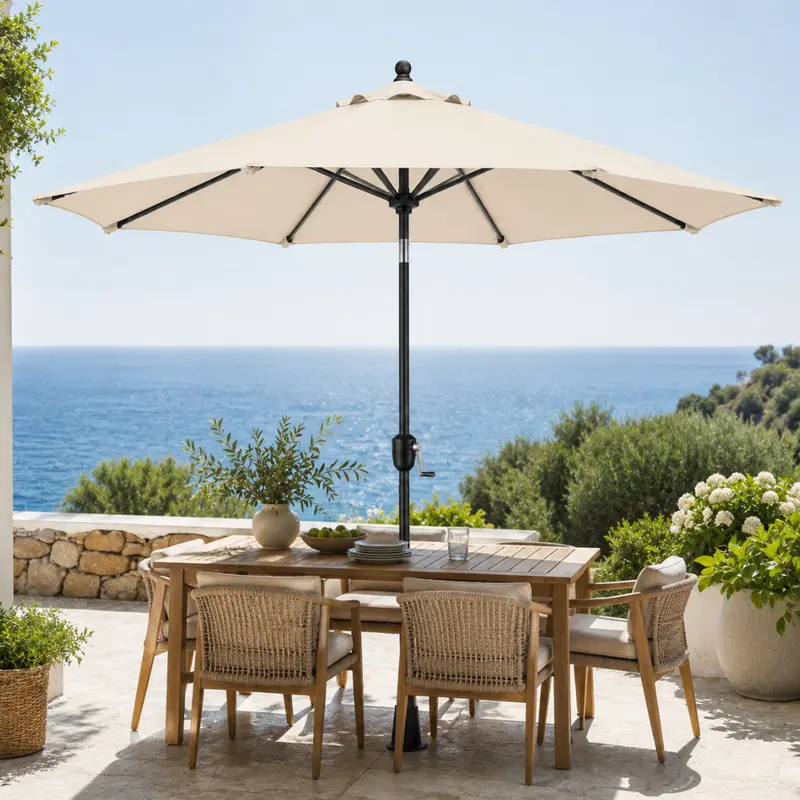 9-Foot Crank-Operated Patio Table Umbrella with Tilt Function and UV-Resistant Canopy