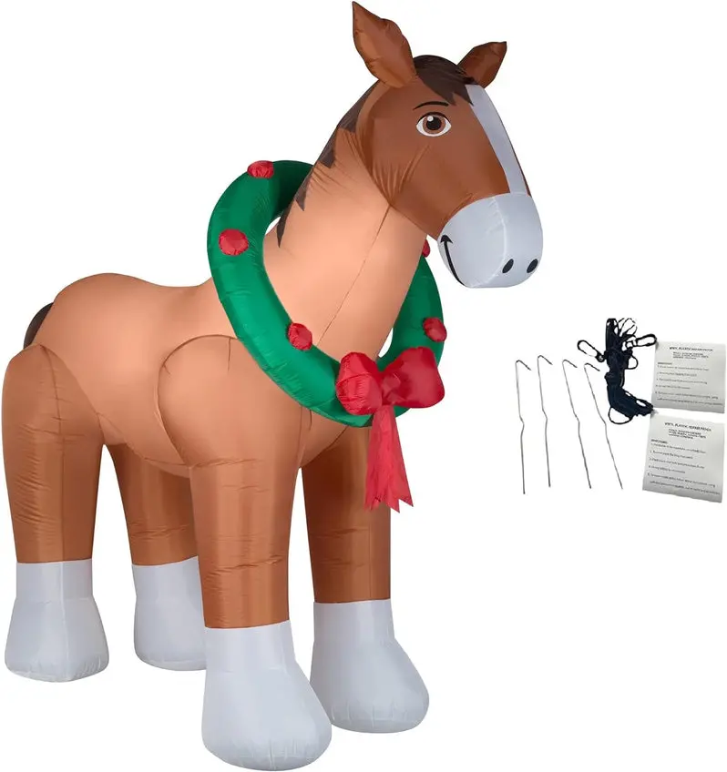 9-Foot Inflatable Clydesdale Horse Yard Decoration – Holiday Light-Up Outdoor Display with Accessories