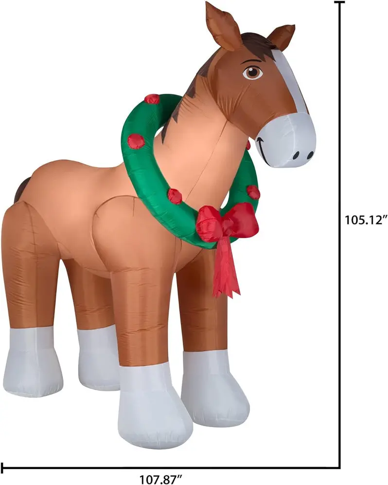 9-Foot Inflatable Clydesdale Horse Yard Decoration – Holiday Light-Up Outdoor Display with Accessories