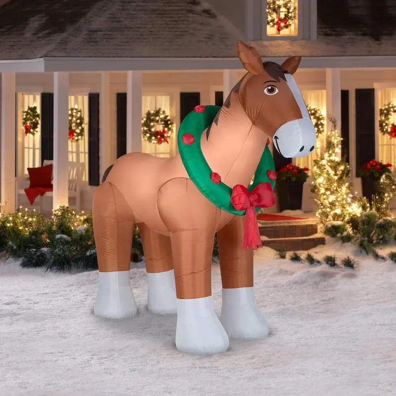 9-Foot Inflatable Clydesdale Horse Yard Decoration – Holiday Light-Up Outdoor Display with Accessories
