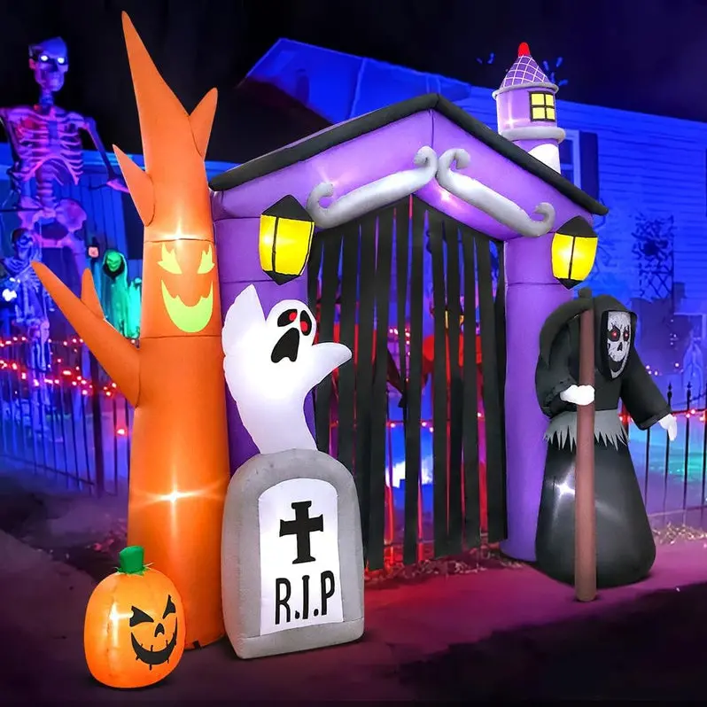 9-Foot Inflatable Haunted House – Fully Decorated Outdoor Halloween Display