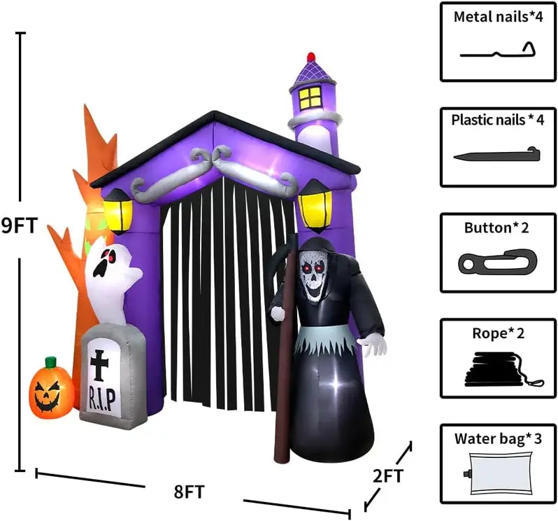 9-Foot Inflatable Haunted House – Fully Decorated Outdoor Halloween Display