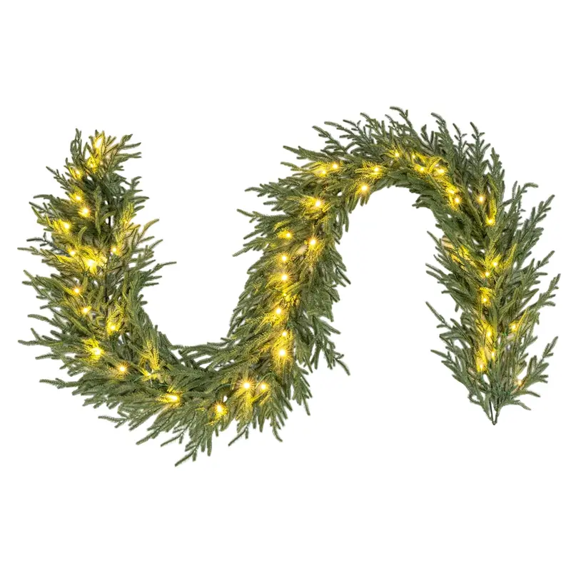 9-Foot Pre-Lit Cypress Garland – Festive Holiday Decor with 50 Warm White LEDs & 130 Lifelike Branch Tips