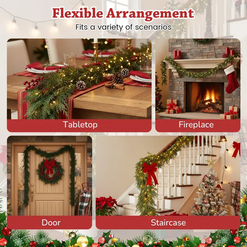 9-Foot Pre-Lit Cypress Garland – Festive Holiday Decor with 50 Warm White LEDs & 130 Lifelike Branch Tips 2