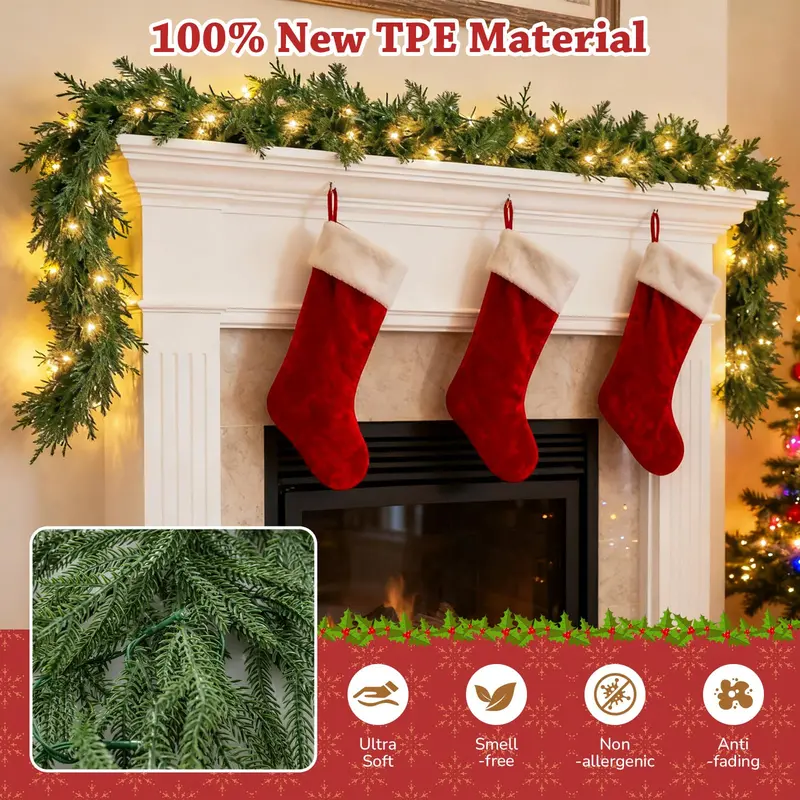 9-Foot Pre-Lit Cypress Garland – Festive Holiday Decor with 50 Warm White LEDs & 130 Lifelike Branch Tips