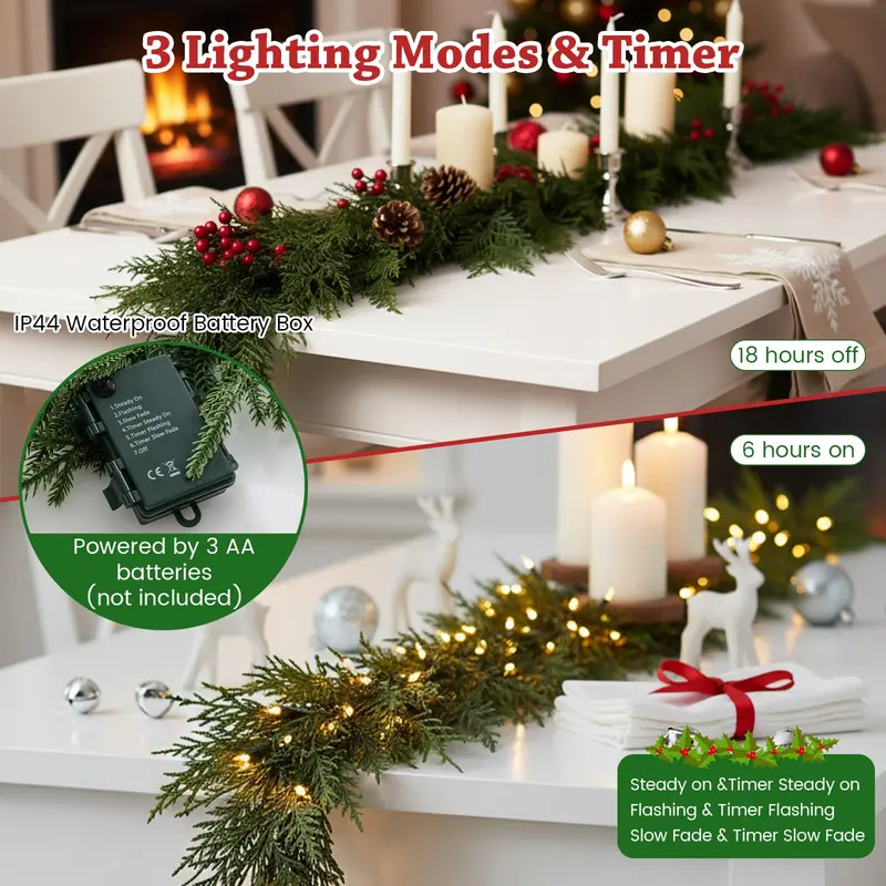 9-Foot Pre-Lit Cypress Garland – Festive Holiday Decor with 50 Warm White LEDs & 130 Lifelike Branch Tips