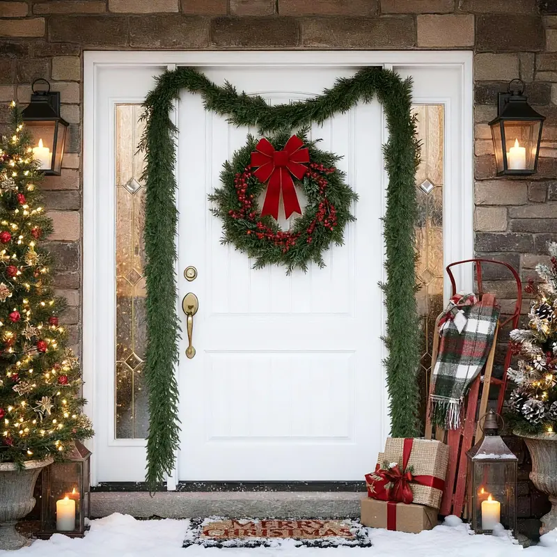 9-Foot Pre-Lit Cypress Garland – Festive Holiday Decor with 50 Warm White LEDs & 130 Lifelike Branch Tips