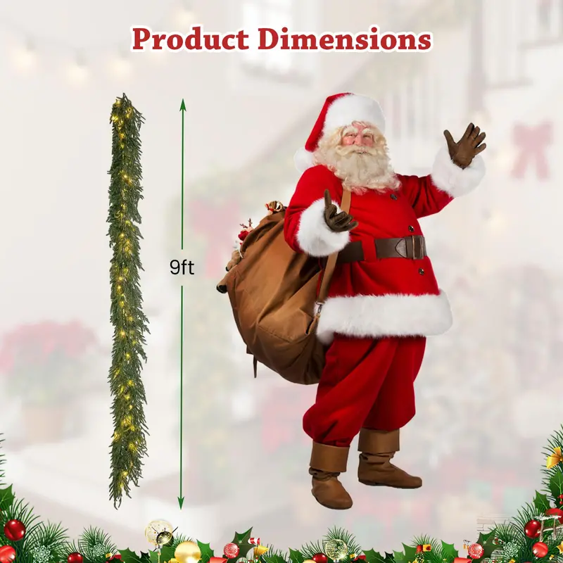 9-Foot Pre-Lit Cypress Garland – Festive Holiday Decor with 50 Warm White LEDs & 130 Lifelike Branch Tips