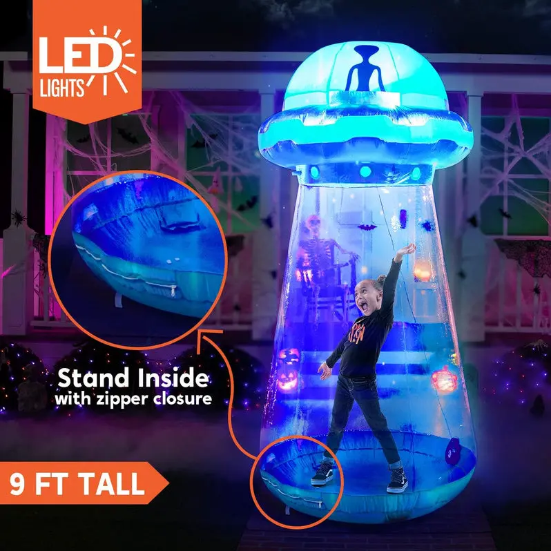 9-Foot Tall Inflatable UFO Yard Decoration – Animated Halloween Outdoor Display