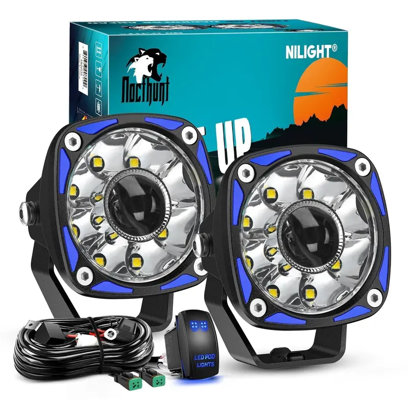 9-LED Round Off-Road Driving Lights (2-Pack) – 3" Auxiliary Spotlights with Rocker Switch & Wiring Harness for Trucks, ATVs & UTVs