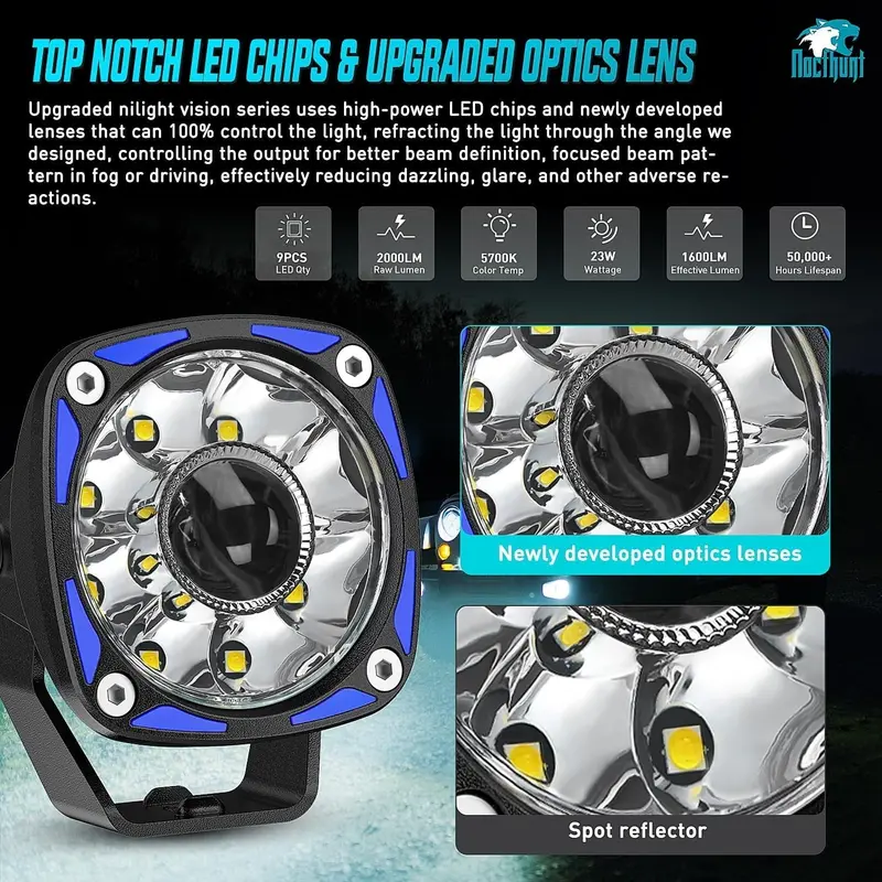 9-LED Round Off-Road Driving Lights (2-Pack) – 3" Auxiliary Spotlights with Rocker Switch & Wiring Harness for Trucks, ATVs & UTVs