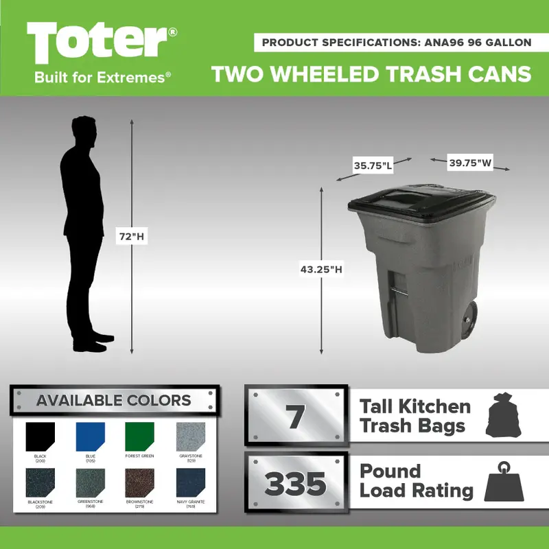 96-Gallon Heavy-Duty Trash Can with Quiet-Roll Wheels and Secure Lid