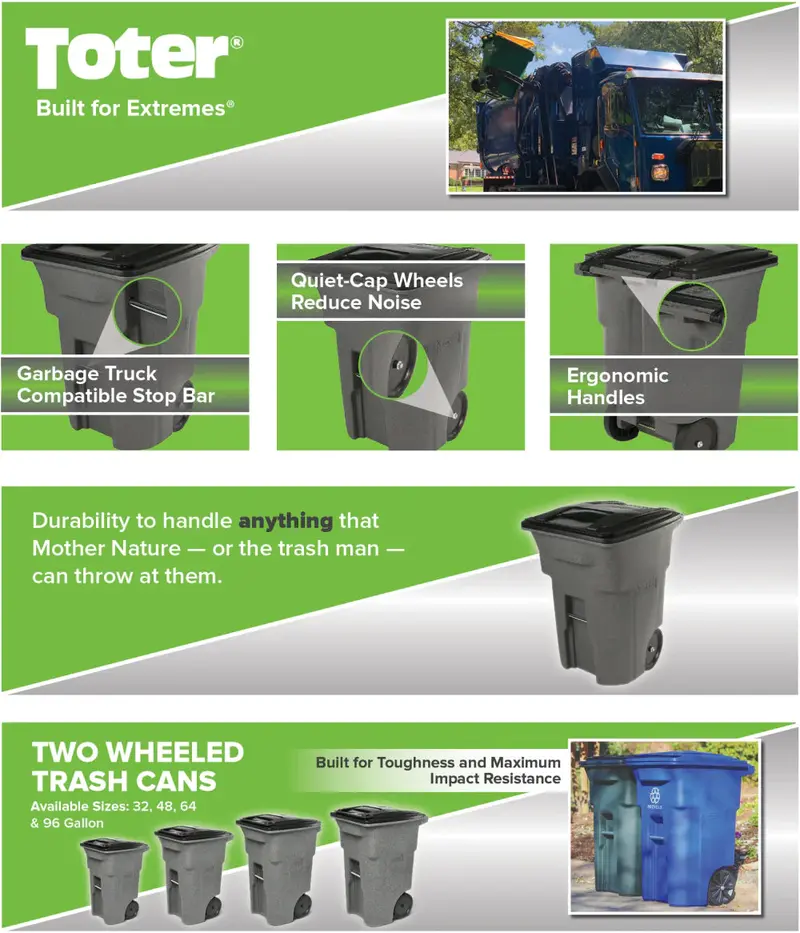 96-Gallon Heavy-Duty Trash Can with Quiet-Roll Wheels and Secure Lid