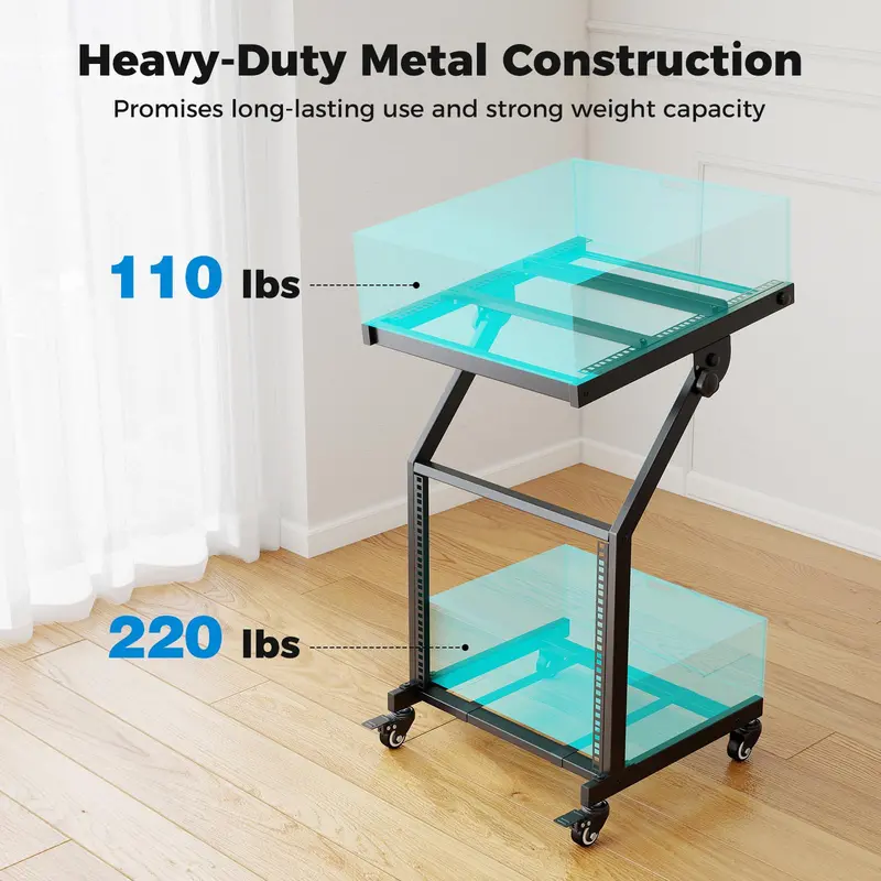 9U DJ Mixer Stand with Brake-Locked Wheels and Studio-Grade Equipment Support