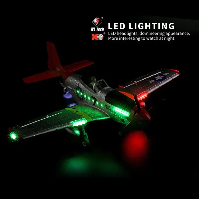 A280 RC Fighter Plane – 2.4 GHz 4-Channel P-51 Mustang Model with 3D/6G Flight Modes & LED Searchlight
