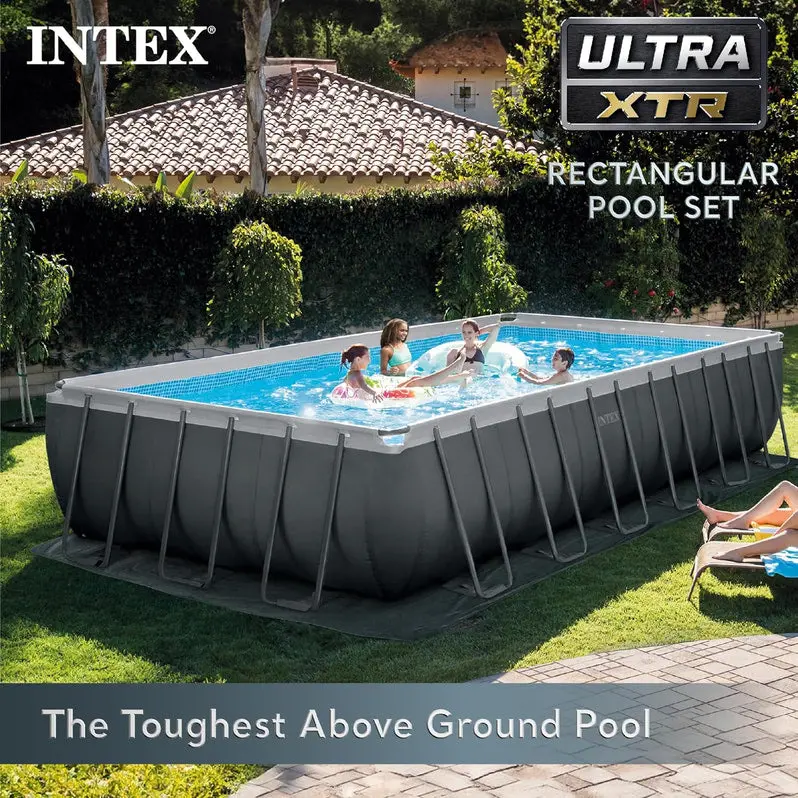 Above-Ground Rectangular Swimming Pool Kit with 1200 GPH Sand Filter Pump, Protective Cover, and Safety Ladder