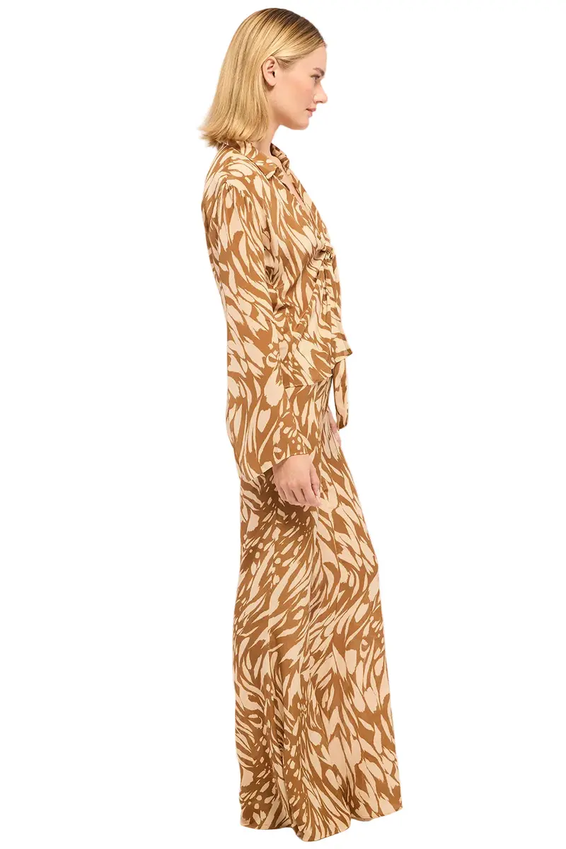 Abstract Tie-Front Short Sleeve Top – Artistic Print Top with Adjustable Knot Detail at Waist