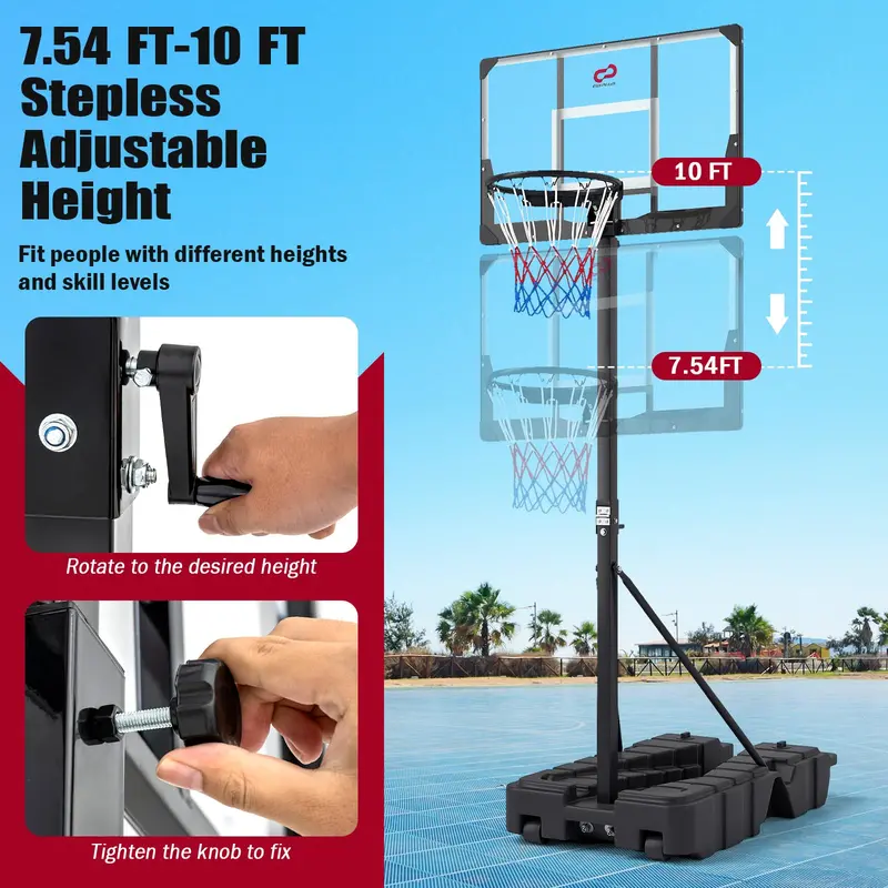 Adjustable 10-Foot Basketball Hoop System with Fillable Stability Base 2