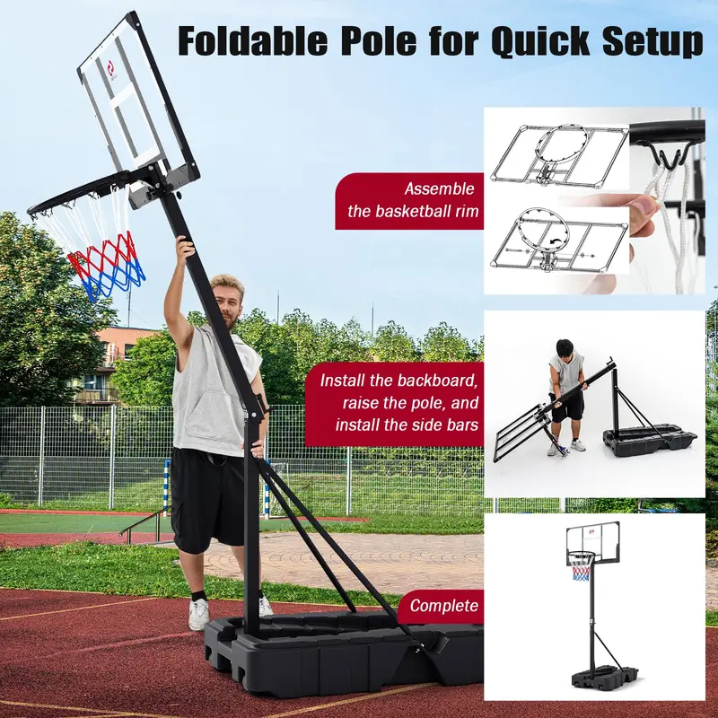 Adjustable 10-Foot Basketball Hoop System with Fillable Stability Base