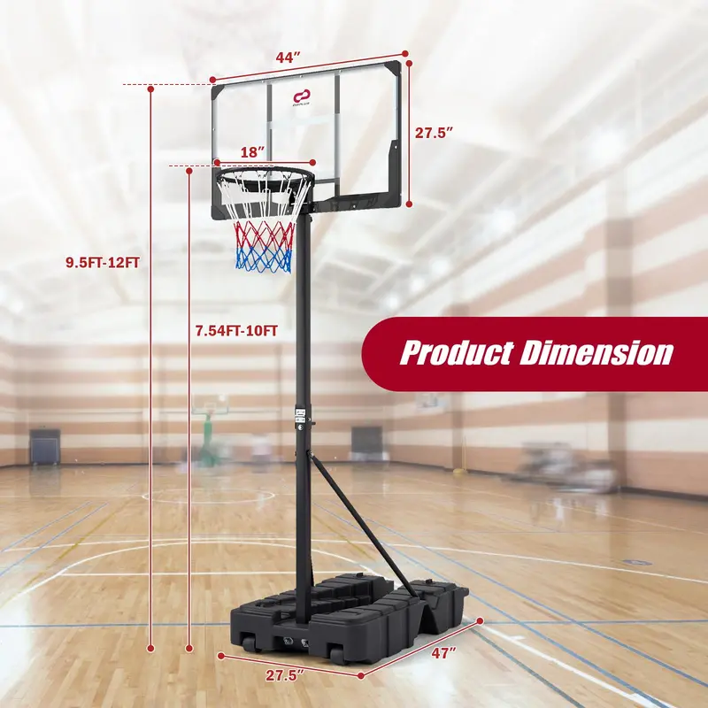 Adjustable 10-Foot Basketball Hoop System with Fillable Stability Base