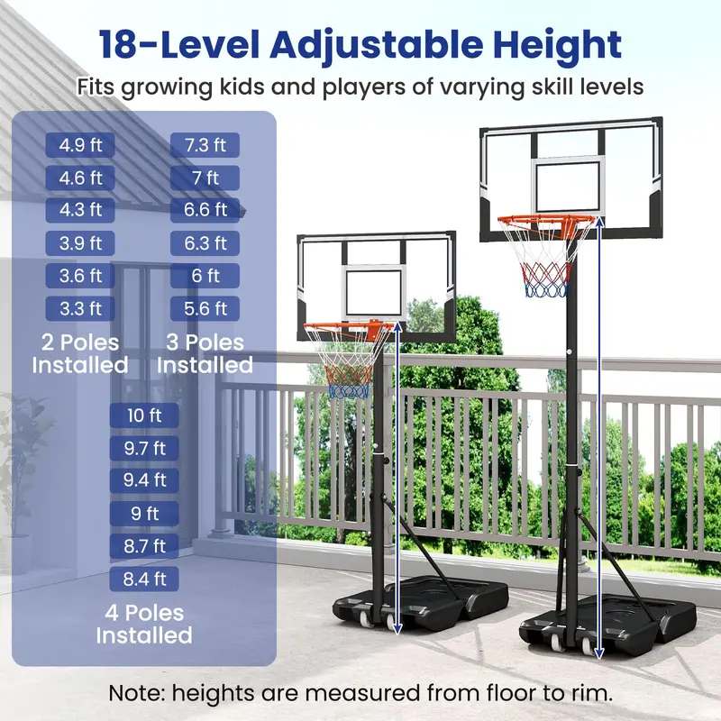 Adjustable 3.3- to 10-Foot Portable Basketball Hoop System with Shatterproof Polycarbonate Backboard 2