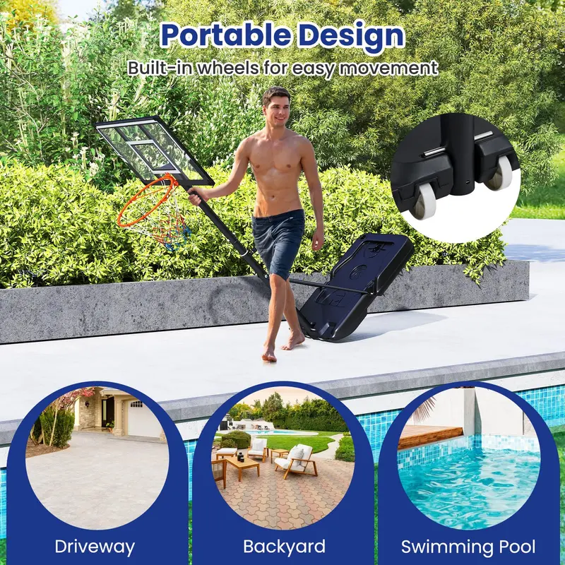 Adjustable 3.3- to 10-Foot Portable Basketball Hoop System with Shatterproof Polycarbonate Backboard