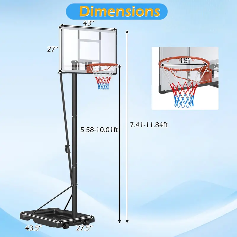 Adjustable 5.6–10-Foot Portable Basketball Hoop System for Driveway or Backyard Play