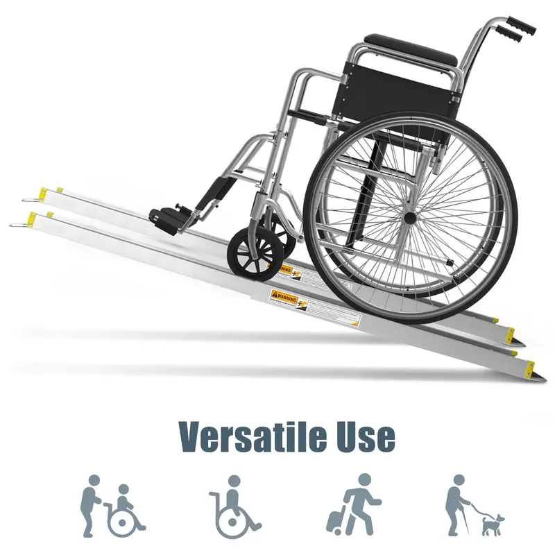 Adjustable Aluminum Wheelchair Ramp Set – Lightweight Portable Access Ramp with Non-Slip Surface for Doors and Steps
