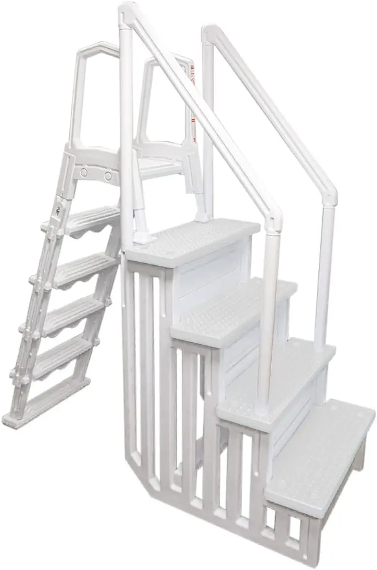Adjustable Anti-Slip Pool Steps for Above-Ground Pools – Gray Safety Stairs Compatible with Decks 48–54 Inches High