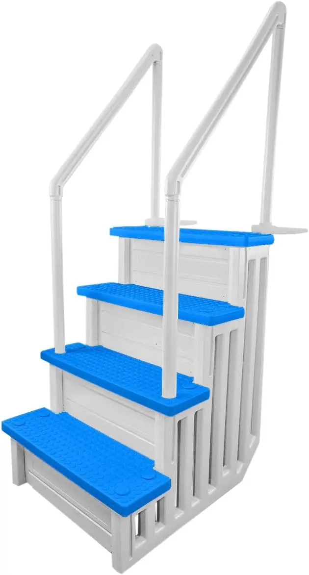 Adjustable Anti-Slip Pool Steps for Above-Ground Pools – Gray Safety Stairs Compatible with Decks 48–54 Inches High